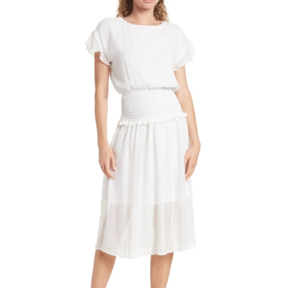 Love 🖤Ady Clip Dot Smocked Waist Dress, soft white NWT